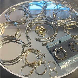 Silver and Gold Hoop Earring Bundle (13 pairs)